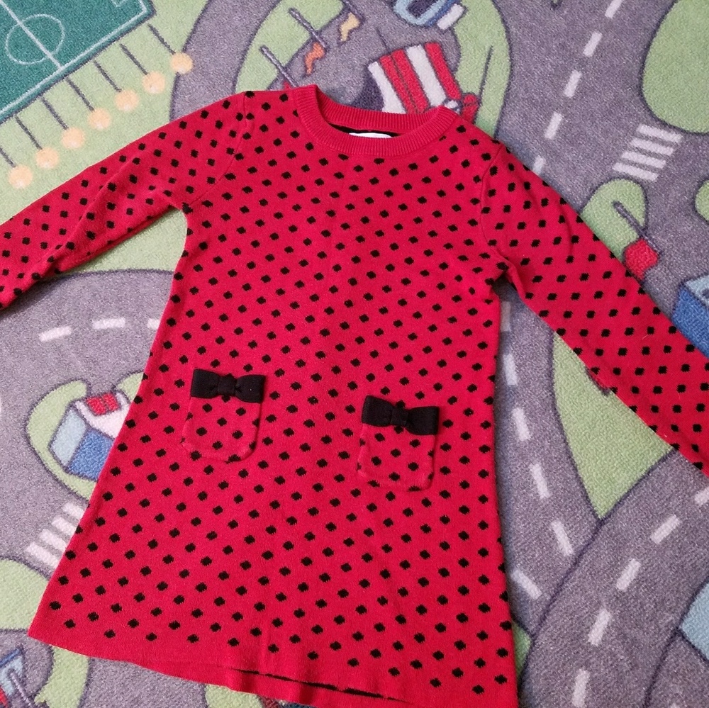 Toddler girl's red polka dots sweater dress 2T